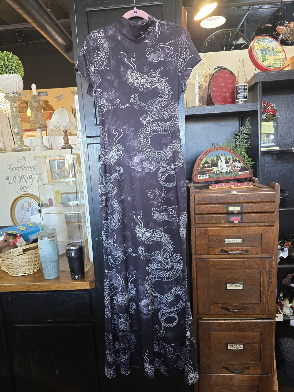 Elegant Black Dragon Maxi Dress Very Stretchy!